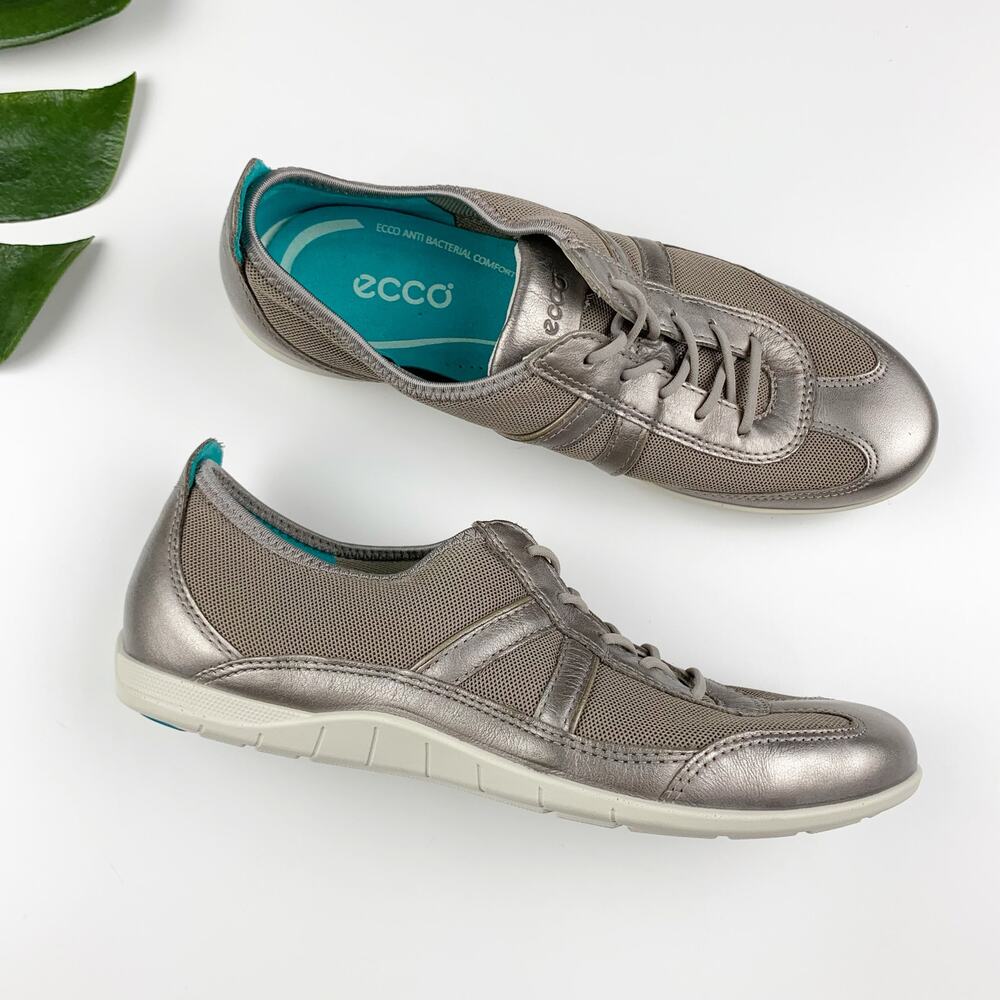 Ecco Pewter Lace-Up Sneakers with Teal Lining